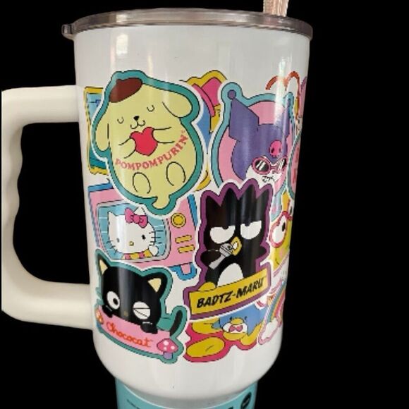 Hello Kitty Sanrio 40oz Tumbler w/ Handle & Straw Sticker Collage Design - Picture 11 of 15